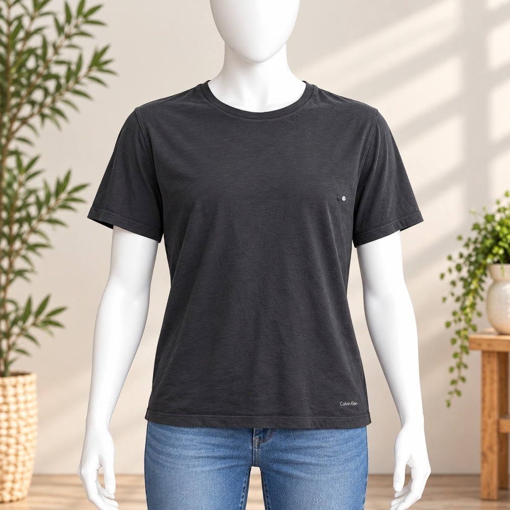 Calvin Klein T-Shirt Mens L Black Short Sleeve Crew Neck Solid Logo Tee